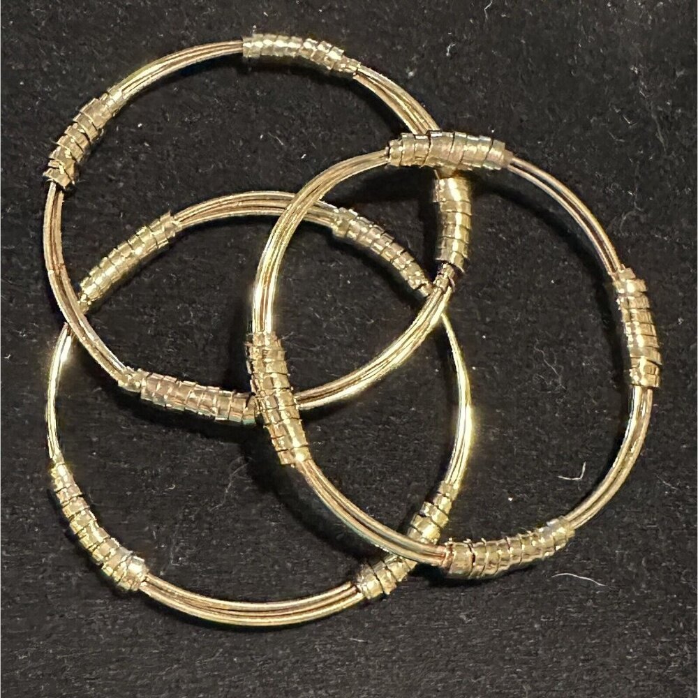 3 Gold Tone Wrapped Bangle Bracelets Stacking Beauty Glam Metal Beach